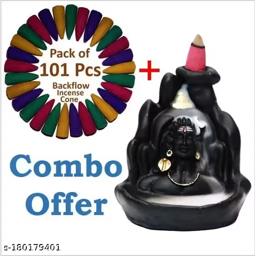 MurtiMall Handcrafted Lord Adiyogi, Mahadev, Shiv Adi Shankara | Backflow Cone Incense Holder | Shiv Decorative Showpiece with 101 Smoke Backflow Incense Cone